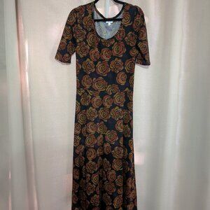 LuLaRoe Ana Maxi Dress Size XL - Pixel Roses Beauty And The Beast Style - EUC